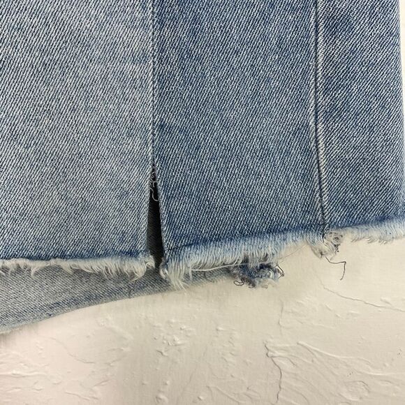 Reformation Blue Jigsaw Offset Pocket Raw Hem Denim Jean Mini Skirt 4 - Picture 4 of 7